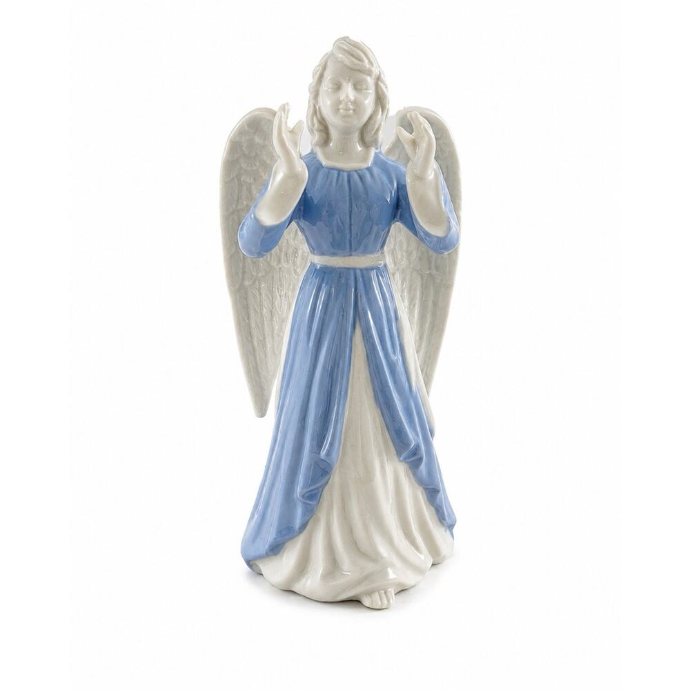 Schmid Japan Porcelain Angel Figurine Blue White Praying Angel 5.5”